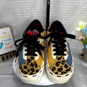 (C2) Vans Bold Ni Denim Bender Leopard Print Sneakers, size W/7, M/5.5